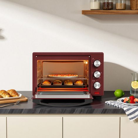 WOLTU Mini Four 28L, Four à Pizza 1600 W, 100-230°C, Minuterie 0-60 min, 3 Modes de Cuisine, Rouge+Noir