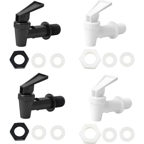 Grifo dispensador de bebidas de vidrio de 4 piezas, grifo dispensador de bebidas de PP a prueba de fugas para barbacoas, picnics y fiestas en la piscina (2 negros + 2 blancos)