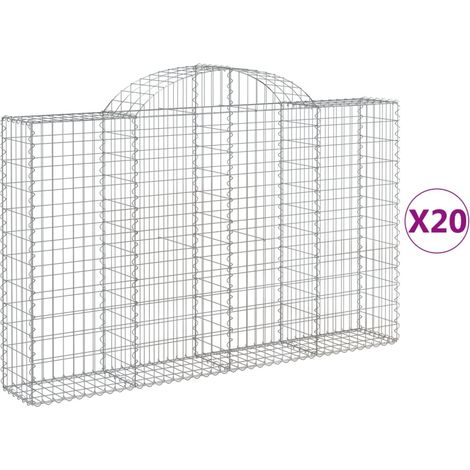 Cestas de gaviones Muro de contención arqueado Valla de jaula 20 piezas 200 x 30 x 120/140 cm Hierro galvanizado Plata 020040592