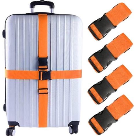 Juego de 4 correas de equipaje de colores - Correas para equipaje - Correas de identificación para equipaje - 5 x 180 cm - Naranja (1/5)