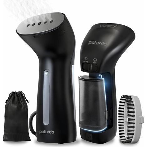 Défroisseur vapeur portable pour vêtements, mini défroisseur de voyage avec tête en métal, chauffe rapide 25 s, système de pompe anti-goutte, pour la plupart des tissus, 220 V, noir (1/5)