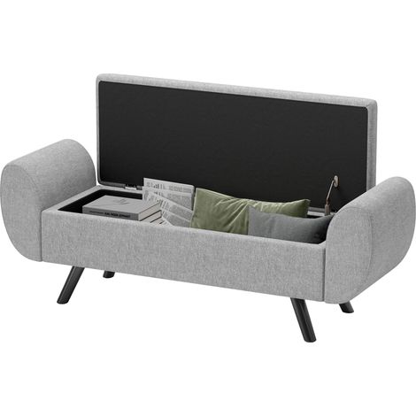 Storage Ottoman Armrest, Upholstered Linen Storage Bench, Window Seat Rubberwood Legs, Footstool for Bedroom Living Room, Hallway, Dark Grey (1/5)