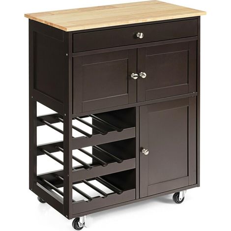 Optimiser le Rangement Desserte Îlot de Cuisine Mobile Marron avec Range Bouteilles Placards et Roulettes à Frein (1/5)