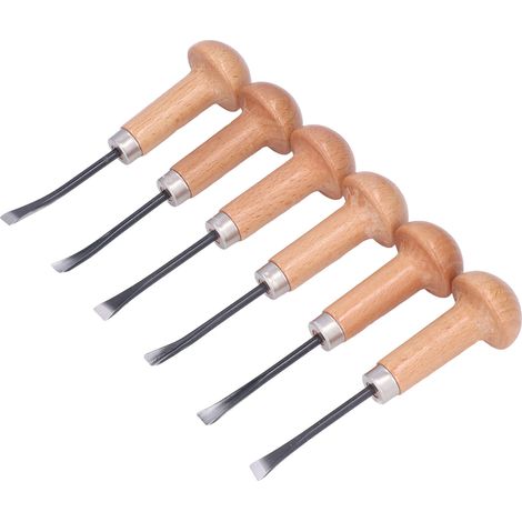 Lot de 6 gouges à bois sculpture manche en hêtre outils à main travail du bois coffret cadeau bricolage artisanat (1/5)