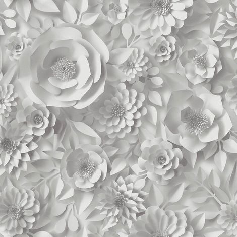 3D Tapete Profhome 387181 heißgeprägte Vliestapete glatt mit Blumen-Muster matt grau weiß 5,33 m2