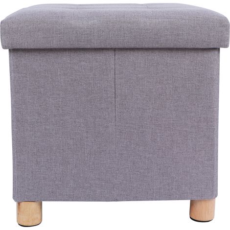 Tabouret Repose-Pieds Carré de Rangement Pliant avec 4 Pieds en Bois et Coussin Amovible (Gris Clair).