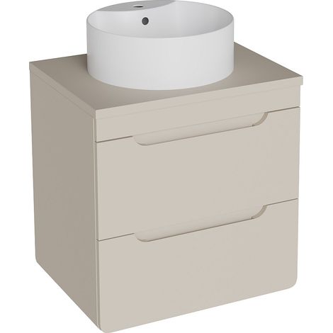Meuble de salle de bain suspendu avec vasque à poser ronde - Beige - 60 cm - ARUBA (1/4)