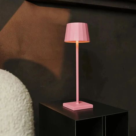 Lampe de Table Rechargeable Sans Fil LED en Métal Rose IP54 Tactile H38 cm - PANGIVO (1/5)