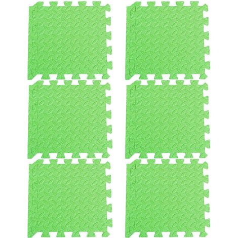 Lot de 6 dalles de sol emboîtables en EVA épais à motif de feuilles, patchwork, coussin de protection, tapis de jonction (vert) (1/5)