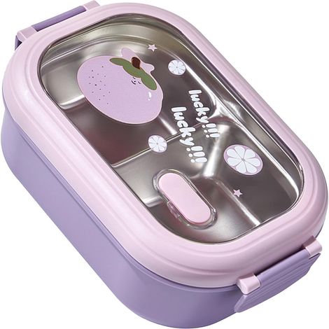 2er-Set Bento-Lunchboxen aus Edelstahl, auslaufsicher, unterteilt, thermoisolierend, tragbar, für Schüler, Schule, Büro, lila (1/5)