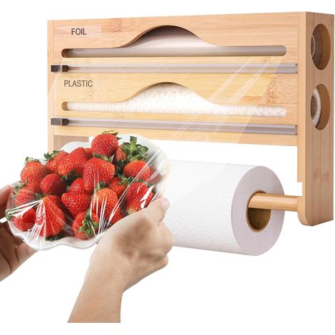 Distributeur Film Alimentaire, Distributeur De Film, 2 in 1 Distributeur Papier Aluminium, Coupe-Film Étirable, Coupe-Film Distributeur pour Cuisine Placard Frigo Organisation Film Plastique Stockage (1/5)