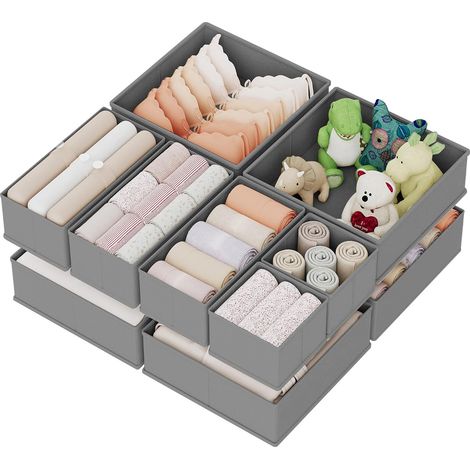 Lot de 10 Organisateur de Tiroir, Boîte de Rangement pour Sous-vêtements, pour Chaussettes, Soutiens-gorge, Culottes, Cravates, Écharpes, Gris (1/5)