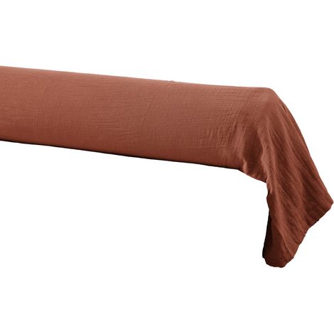 Housse de traversin L. 185 cm double gaze de coton terracotta - PEPA 3 (1/4)