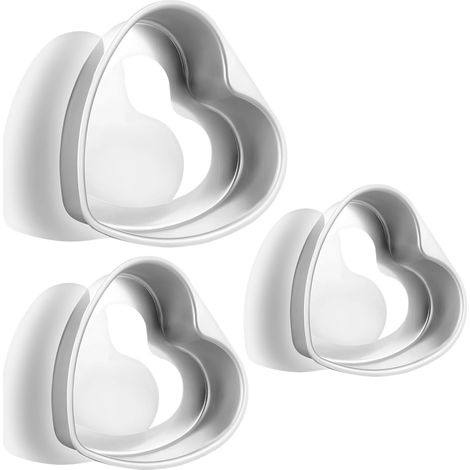 Herzförmige Mousseform, 3-teiliges Set, herzförmige Aluminium-Kuchenform, Kuchenform mit 15, 20 und 25 cm Durchmesser, geeignet zum Backen von Kuchen (1/5)