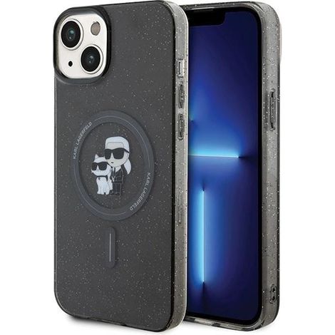 Coque rigide Karl Lagerfeld KLHMP15MHGKCNOK pour iPhone 15 Plus / 14 Plus 6,7 pouces, noire, compatible MagSafe et à paillettes Karl&Choupette. (1/5)
