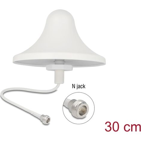 Delock 4G WiFi 2,4 GHz Antena N hembra 3 dBi 30 cm RG-58 omnidireccional montaje en techo blanco