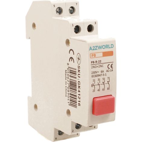Pulsante Modulare Con Spia Luce Led Rosso 1M 6A AC 230V IP20 IEC60947-5-1 PB, Disponibili 2NO+2NC,3NO+1NC,4NO (2NO+2NC)