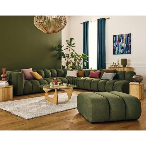 Lisa Design – Canapé modulable d'angle droit 5 places en tissu texturé – Confort haut de gamme – Design contemporain – Dimensions 308x293cm (1/5)