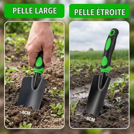Set d’Outils de Jardin 6 Pièces avec Sécateur et Gants à Griffes, Pelle Large et étroite, Rateau à Main et Binette pour Repiquage, Désherbage, Terre, Balcon et Massifs (1/3)