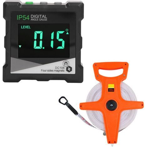 Jauge d'angle numérique 4x90 degrés avec niveau électronique LCD rétroéclairé inclinomètre IP54 et ruban à mesurer pliant 100M (1/4)