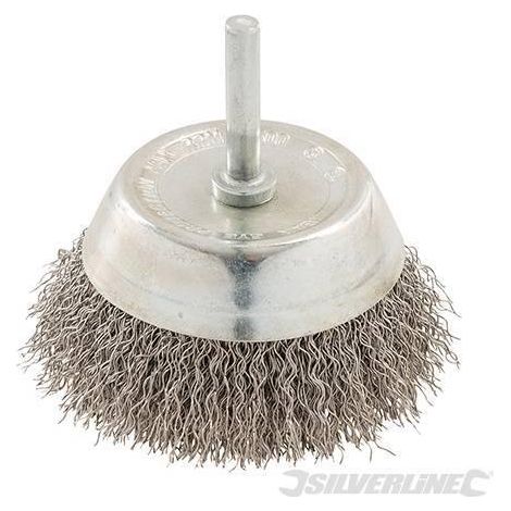 Spazzola rotante a tazza in acciaio inox alta resistenza per trapani elettrici Silverline-75 mm