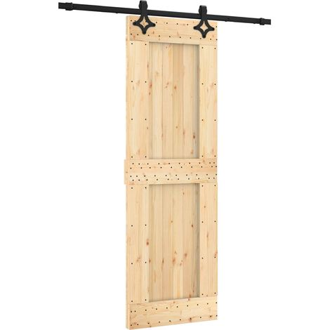 Sliding Door Natural and Black 70 x 210 cm Solid Pine Wood vidaXL (1/5)
