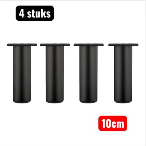 Pieds de 4 Pieds de Pièces d'assemblage pour meubles réglables en aluminium (10 cm) pour meubles de Cuisine, salle de bain et canapé. Hauteur réglable de 1 à 15 mm. Couleur : Zwart. (1/5)