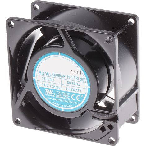 Ventilateur axial RS PRO 115 V ac, 51m³/h, 80 x 80 x 38mm, 9W ( Prix pour 1 ) (1/2)