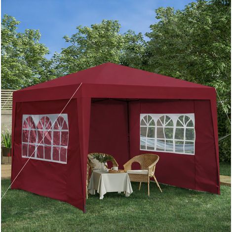 Gazebo pieghevole 3 x 3 m con 4 pareti, 4 sacchi di sabbia, acciaio, bordeaux (1/5)