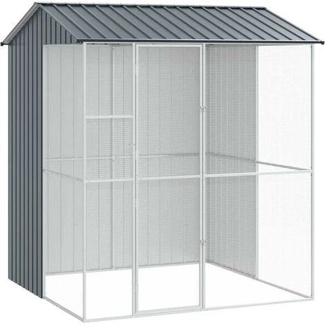 Cage à oiseaux, couleur anthracite, 215 x 210 x 247 cm, acier galvanisé.
