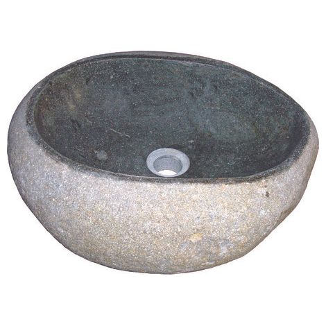 ONDEE ZEN - Vasque à poser RIVA - Unique - 30cm - Gris - Pierre de rivière - Sans trop plein (1/4)
