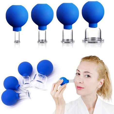 Ventouse Faciale - En Verre Et Silicone - Pour Massage Facial Anti-Cellulite Et Anti-Rides - Lot De 4 (1/5)