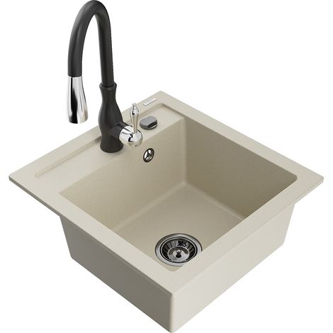 Mexen Vito 1-Becken-Granit-Spüle mit Mischbatterie Savita, Beige - 6503-69-672601-70