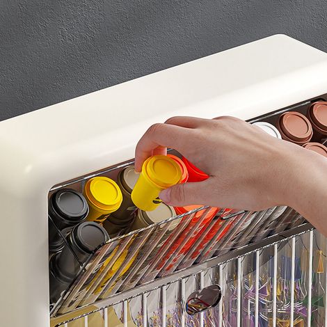 Porte-capsules de café mural en acrylique transparent, compact, pour sachets de thé, idéal pour le bureau. Un niveau sans grille + un niveau à trois compartiments. (1/5)