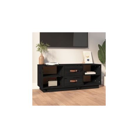 Meuble TV Noir 100x34x40 Bois de pin massif (1/5)