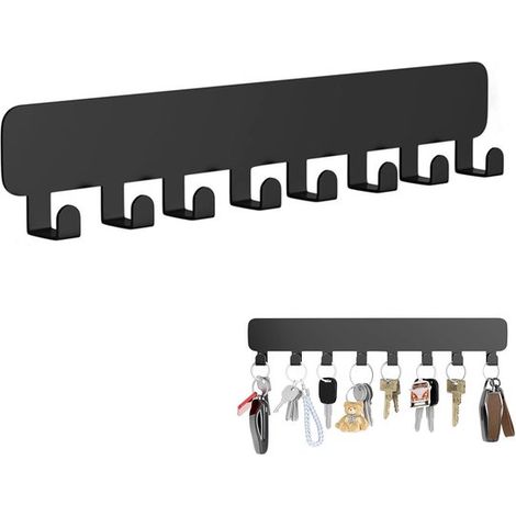 Llavero con 8 ganchos - Llavero de pared - Organizador de llaves negro sin necesidad de taladrar (1/5)