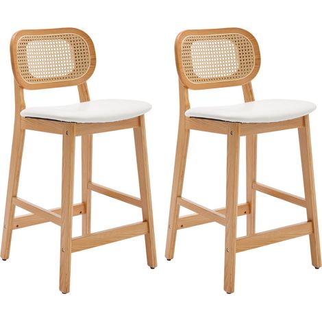 Wahson Bar Stools 2Pcs Upholstered in PU Leather Retro Rustic Counter Chairs with Wood Legs for Home Bar Kitchen Restaurant, White (1/5)