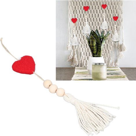 Lot de 5 pendentifs en feutrine de laine G96 en forme de cœur avec pompon, cadeau de Saint-Valentin, décoration de voiture, tenture murale, artisanat pour la maison, cœur rouge (1/5)