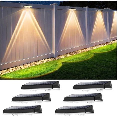 6 appliques murales solaires étanches IP67, 3 modes couleur, 100 lm, pour cour et jardin extérieur (1/5)