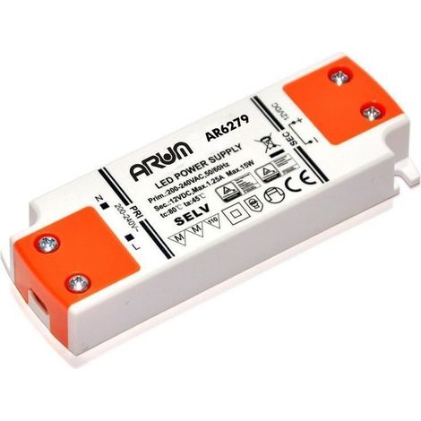 Arum Lighting – Transformateur LED SELV 15W 220V – Sortie 12V DC 1,25A – Classe de protection II – IP20 pour intérieur