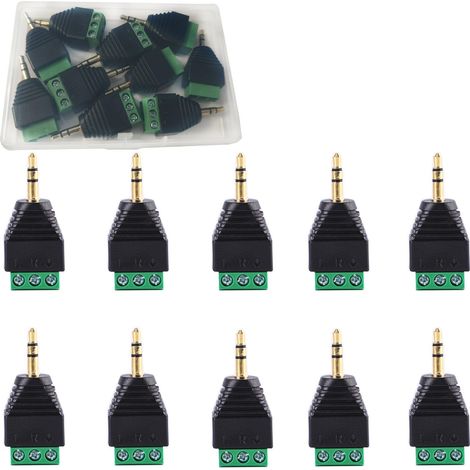 10 pezzi Connettore jack da 3,5 mm a 3 poli, terminale a vite da 3,5 mm, adattatori audio jack stereo da 3,5 mm, convertitore balun senza saldatura con terminale a vite TRS AV da 3,5 mm.