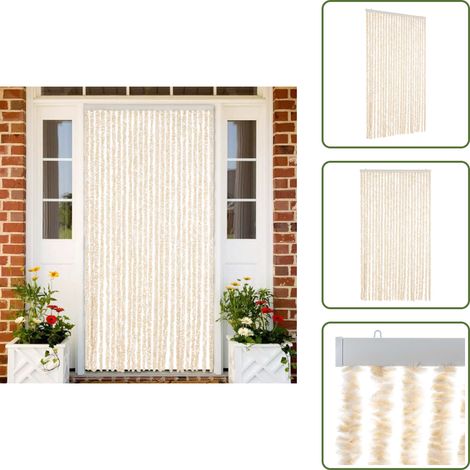 The Living Store Fliegenvorhang Beige und Weiß 100x230 cm Chenille - Fliegenvorhang - Insektenschutz - Türvorhang - Sommergarten - Balkon