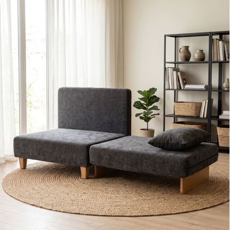 2-in-1-Sessel mit Bettfunktion, 2 waschbaren Kissen, Seitentaschen, Dunkelgrau HAVRYA (1/5)