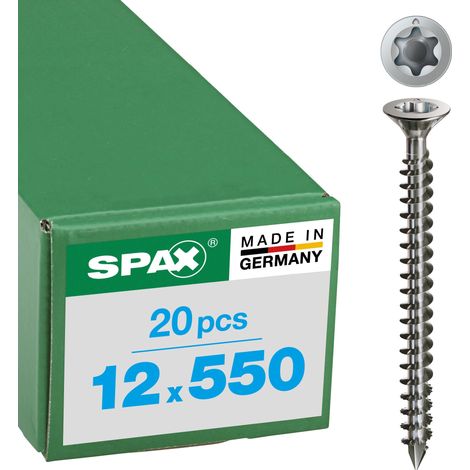 Vis en acier inoxydable, 12 x 550 mm, 20 pièces, Tête centrante, Tête fraisée, Pointe CUT, Acier inoxydable A4-1208001205505 (1/3)