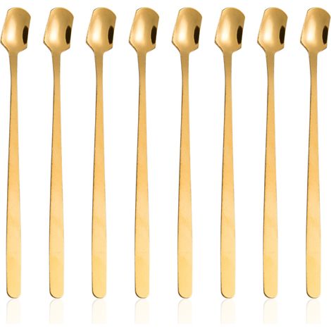 Cuillère À Thé Glacé - Tige Longue 14,5 Cm - Tête Carrée En Acier Inoxydable - Pour Verres Hauts - Usage Domestique Ou Professionnel - Lot De 8 (1/5)