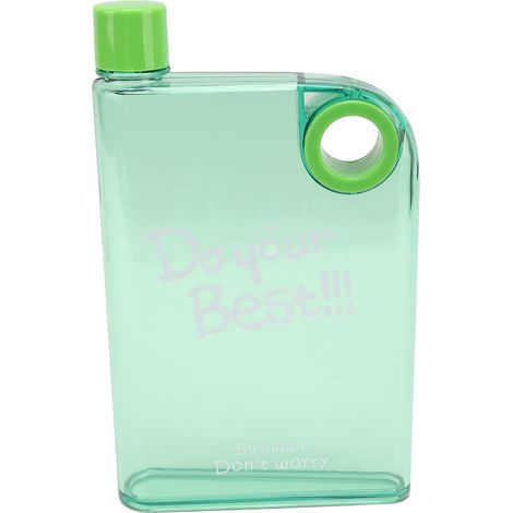 Bouteille d'eau plate et fine de 420 ml avec couvercle, tasse de voyage portable, bouteille en plastique réutilisable avec trou rond, verte (1/5)