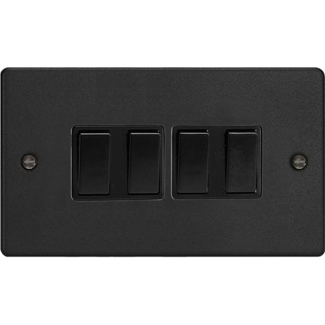 Varilight Es 4-Gang 10A 1- or 2-Way Rocker Switch Twin Plate Matt Black