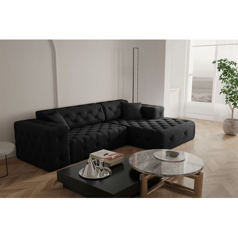 Ecksofa Designersofa CHANTAL in Stoff Opera Velvet Schwarz Ottomane Rechts (1/5)