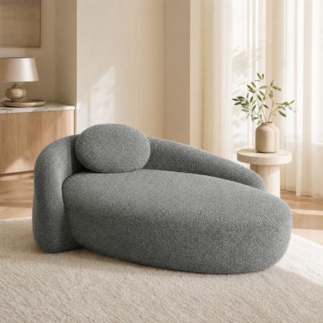 Divano compatto in Teddy grigio scuro con cuscino poggiatesta, morbido e salvaspazio,170x96x62 cm (1/5)