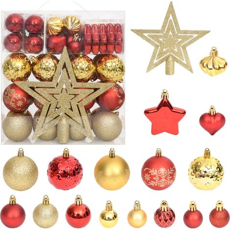 70-tlg. Weihnachtskugel-Set Golden und Rot